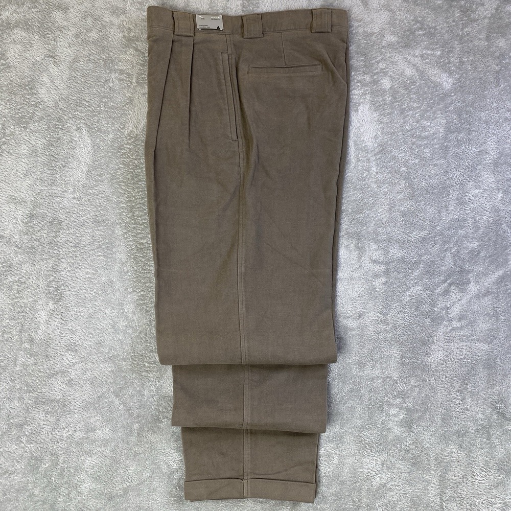 VTG Claiborne Pants Men 34R Brown Flannel Pleated Cuffed Tapered 100% Cotton NWT